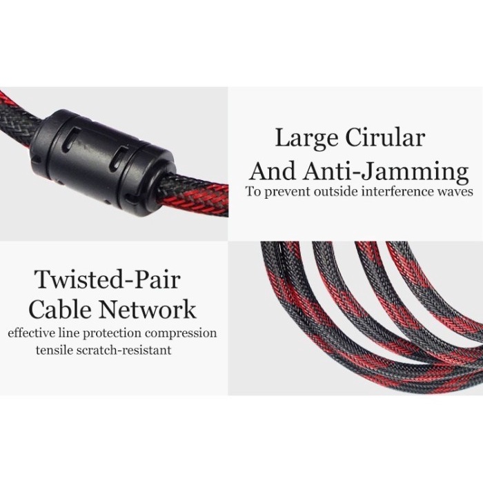 Kabel HDMi to HDMI 1.5 Meter Nylon High Speed HDTV Cable 1.5M Merah