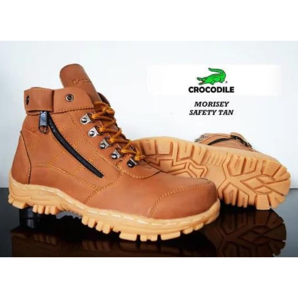 Sepatu Boots Safety Proyek Ujung Besi - Septy Shoes Boot - Septi Kerja Lapangan Kulit Sintetis Tali - Sepatu Crocodile MORISEY