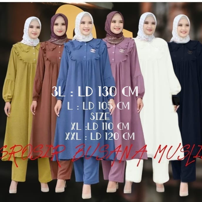 Julita Set Baju Wanita Setelan Jumbo Terbaru 2022/Setelan Muslim Wanita Terbaru Bahan Cringkle/Setelan Long Tunik Set/ Fashion Outfit set 2 In 1 Anti Kusut