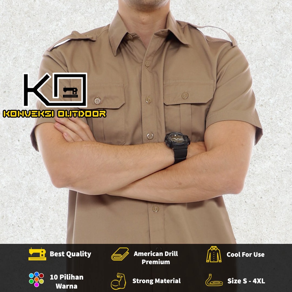 JUMBO 3XL 4XL - BAJU KEMEJA PDL OUTDOOR INDOOR LENGAN PENDEK - Kemeja Lapangan Seragam Kerja Kantor Group Cargo Gunung Taktikal Comunitas Kemeja Dinas PDH PNS Safari Satpam Security Keamanan Paspampres Partai Prabowo - Semua Warna Konveksi Outdoor