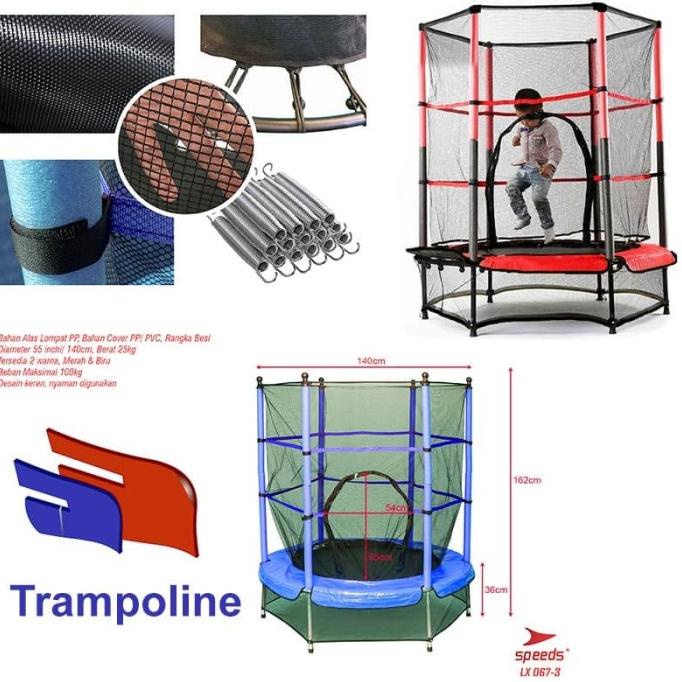 Trampolin Trampoline +Jaring pengaman mainan lompat Anak speeds ori stock ada