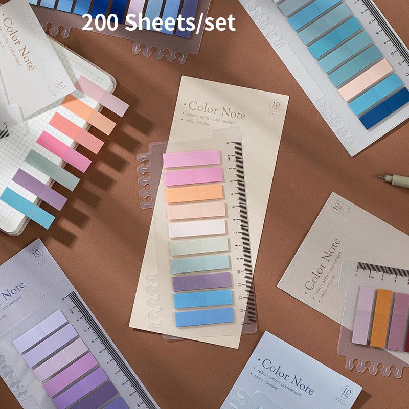 200 Lembar / set Sticky Note Warna-Warni Dengan Penggaris Untuk Penanda Halaman