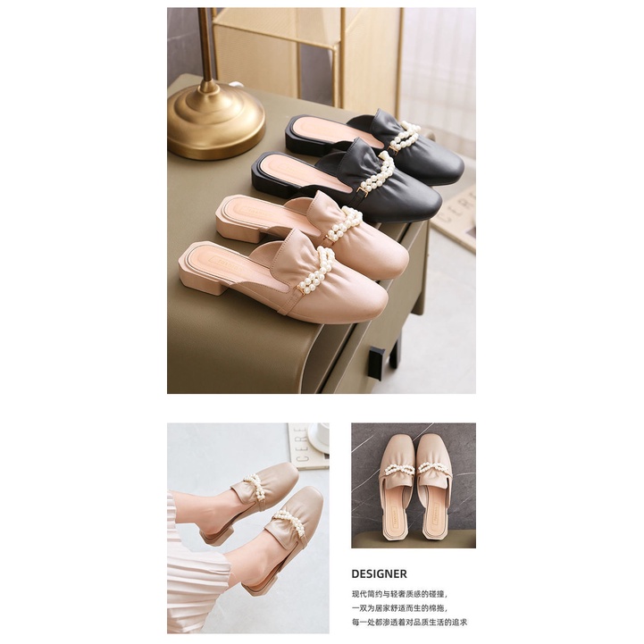 Gobra ♕ SA029 Sandal Wanita Mutiara Trend Flat Fashion Kasual Simple Sendal Wanita Import