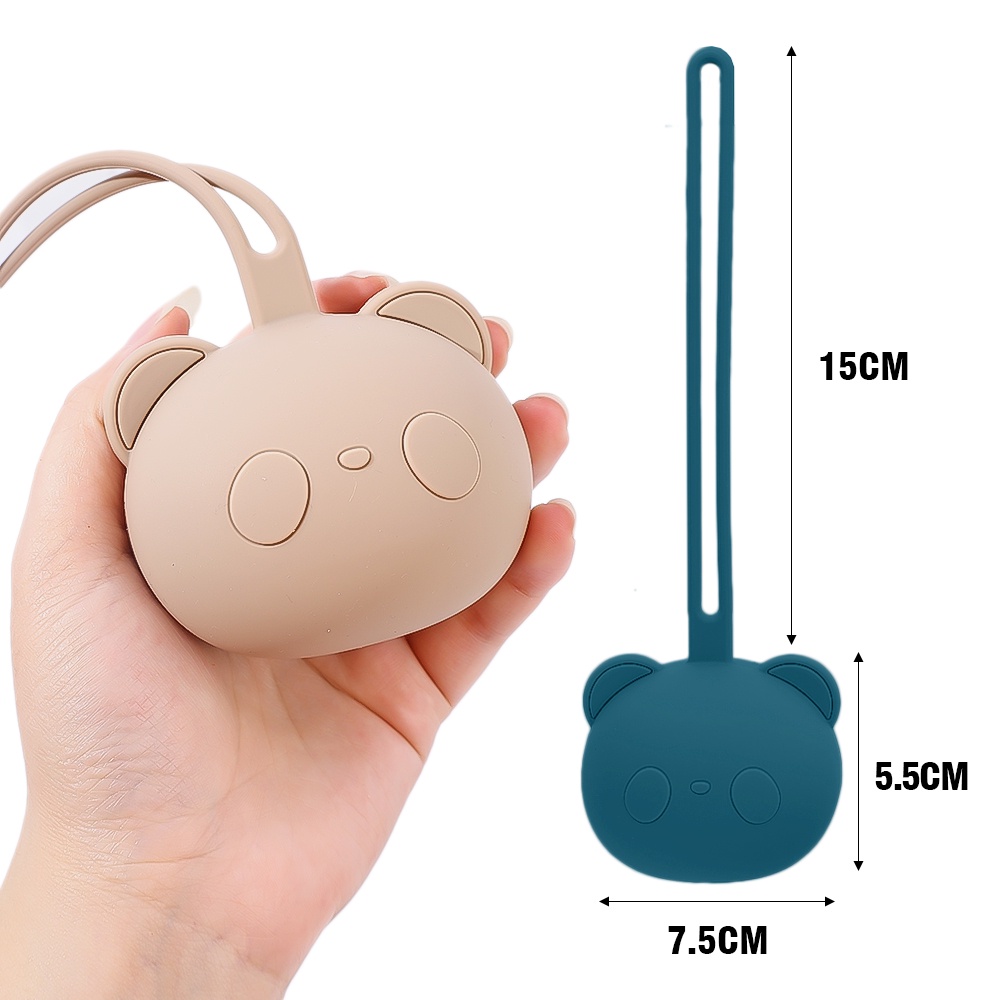 1pc Dot Bayi Dot Silikon Holder Portable Paket Benda Kecil Perhiasan Koin Kantong Dengan Tali Kunci Headset Wadah Penyimpanan Tas Kepala Panda Lucu