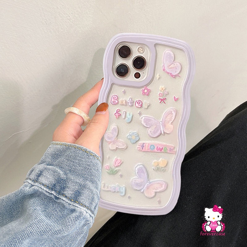 Soft Case TPU Shockproof Motif Kartun Kupu-Kupu Untuk iPhone 11 Pro Max 7Plus 8Plus 12 13 14 Pro Max XR X XS Max 6 7 8 6s 14 Plus SE 2020