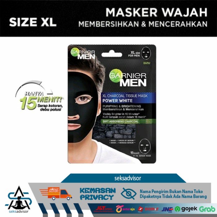 GARNIER MEN CHARCOAL MASK POWER WHITE XL. MASKER WAJAH - 1 PCS PRODUK TERBAIK