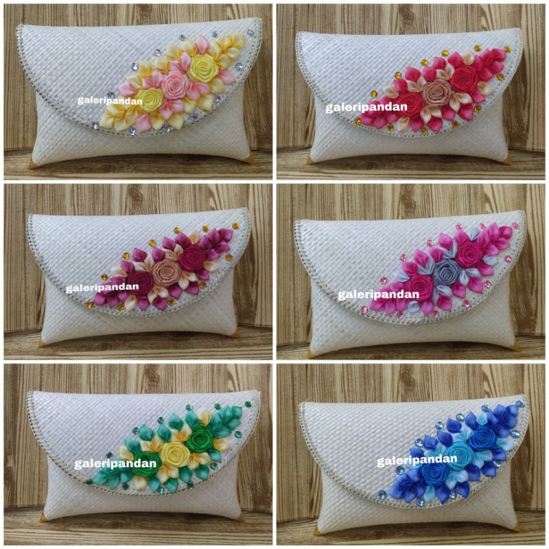 Tas pesta wanita Anyaman Pandan Premium / Tas Handmade estetik Bunga pita