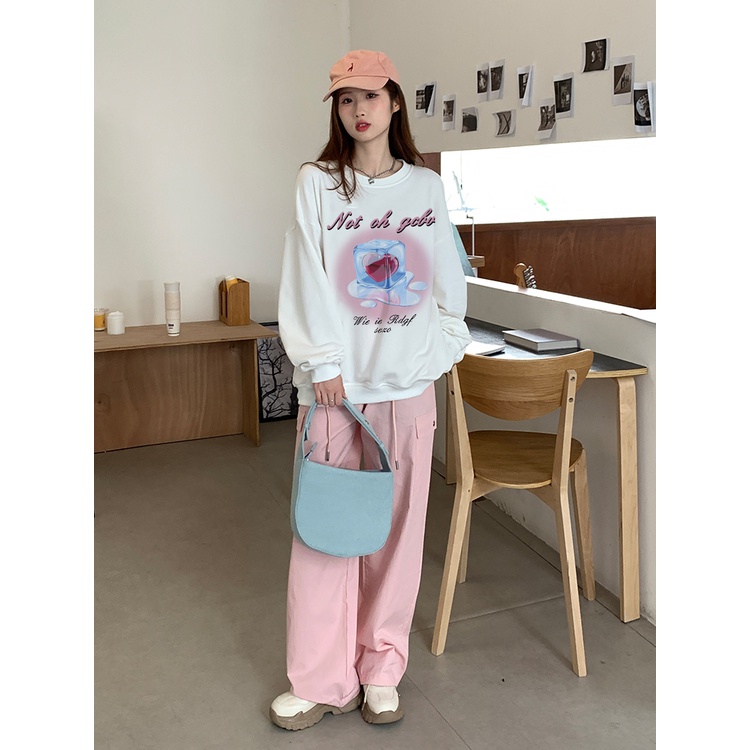 EUNII Sweater Lengan Panjang Love Ice Cubes Korean Style/Hoodie Oversize/Baju Wanita/Switer Wanita