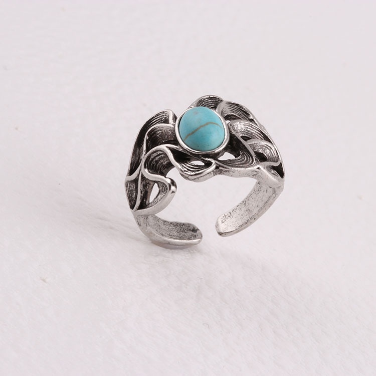 Cincin Model Terbuka Aksen turquoise Gaya retro Eropa Amerika Untuk Pria Dan Wanita