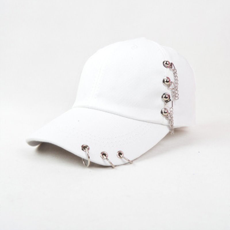 Topi Baseball Hip Hop Adjustable Dengan Cincin Besi + Rantai Metal