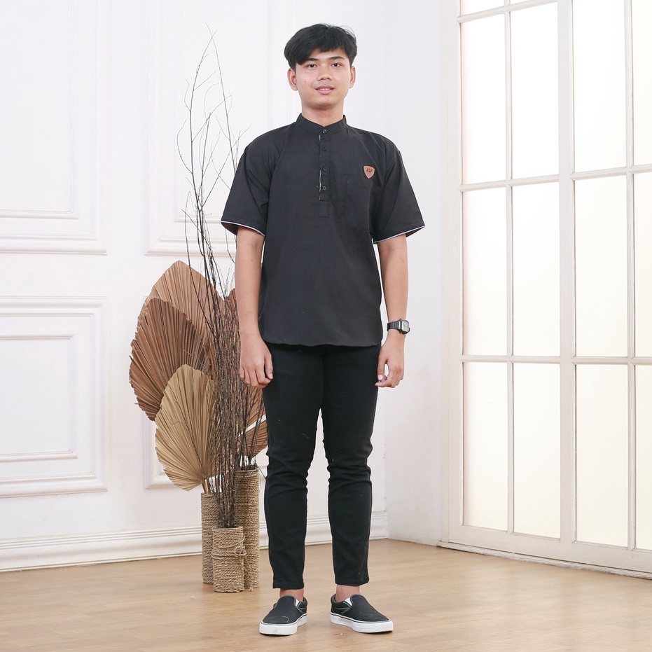 Baju koko kurta Lengan pendek Polos Premium Alkhalis