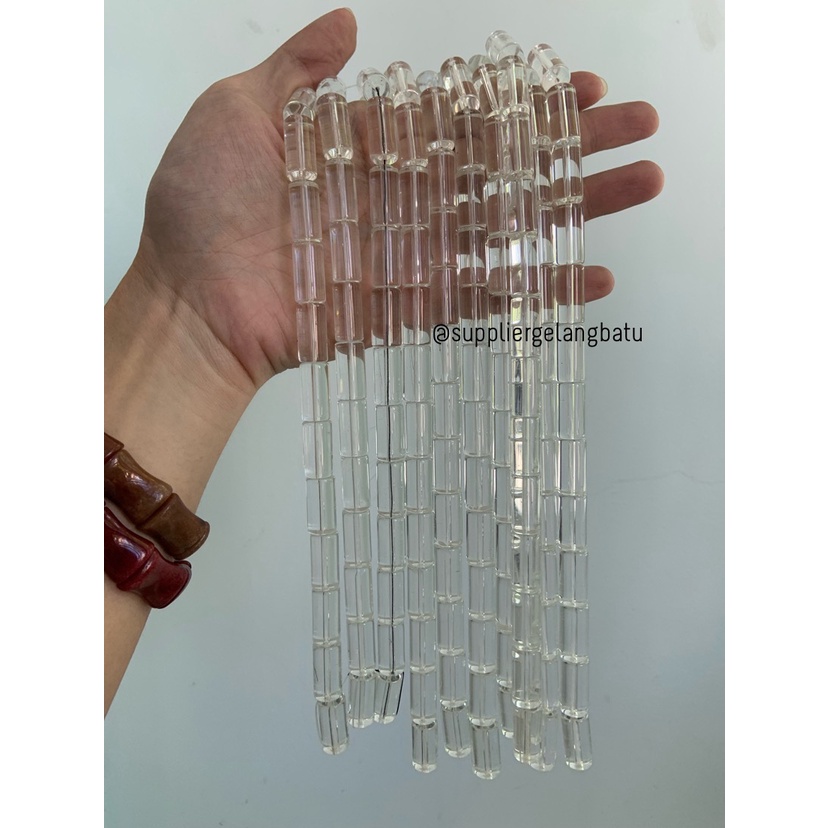 manik glass bead WHITE quartz 20 x 8mm bahan prakarya gelang kalung