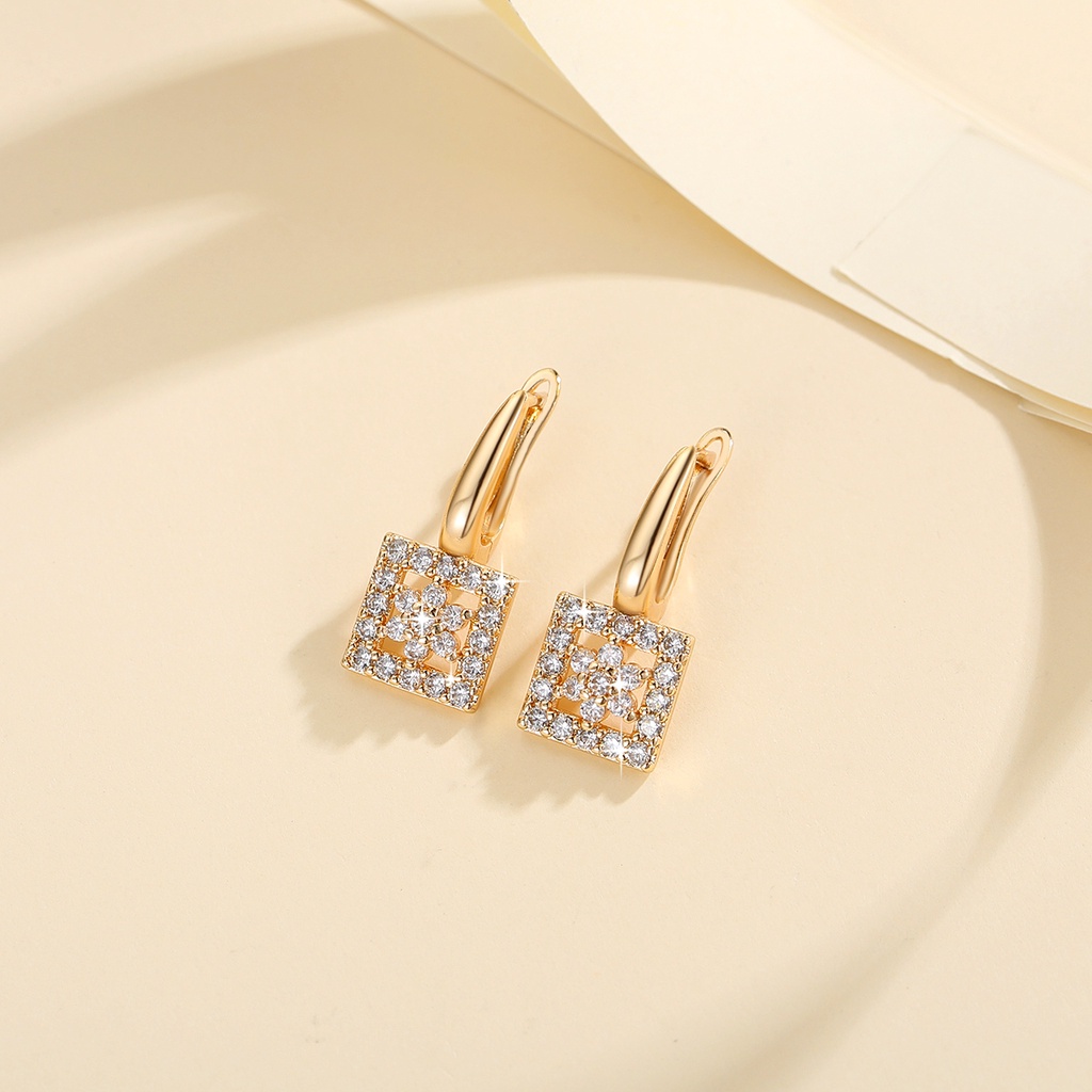 Y810 COD Anting Square Berlian Anti Karat Liontin Korean Style Anting Lapis Emas Perhiasan