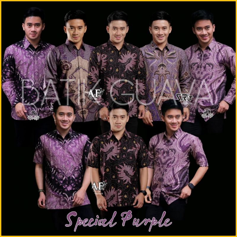 BAJU BATIK PRIA LENGAN PANJANG READY M L XL XXL - SPECIAL WARNA BATIK UNGU PURPLE VIOLET LILAC