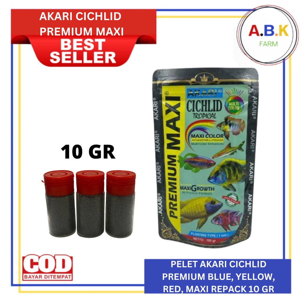 Pelet Akari Premium Blue Maxi Red Yellow Cichlid Repack | Mini Floating | Pakan ikan Channa predator