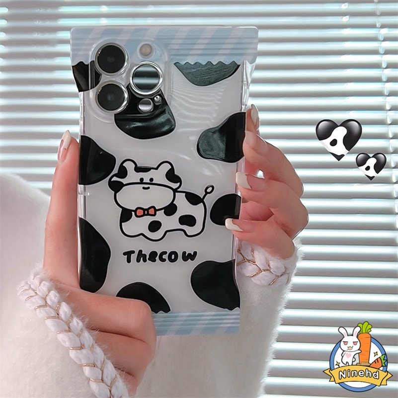 Soft Case Bumper Silikon Motif Sapi Hitam Putih Tahan Banting Untuk iPhone 14 13 12 11 Pro Max X Xr Xs Max 8 7 6 6s Plus SE 2020