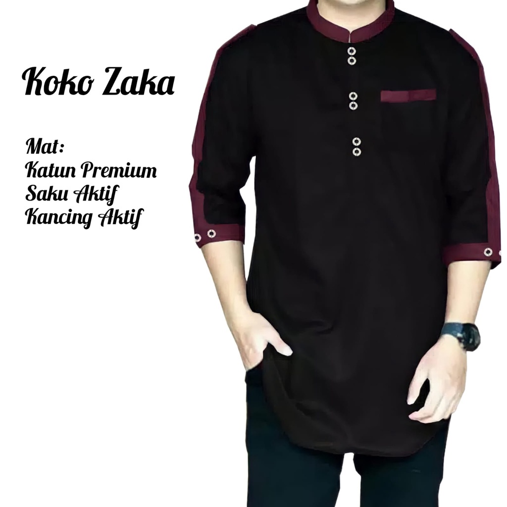 Baju Koko Kurta Zaka Busana Muslim Pria Dewasa 3/4 Pakaian Atasan Katun TOYOBO PREMIUM Size M.L.XL