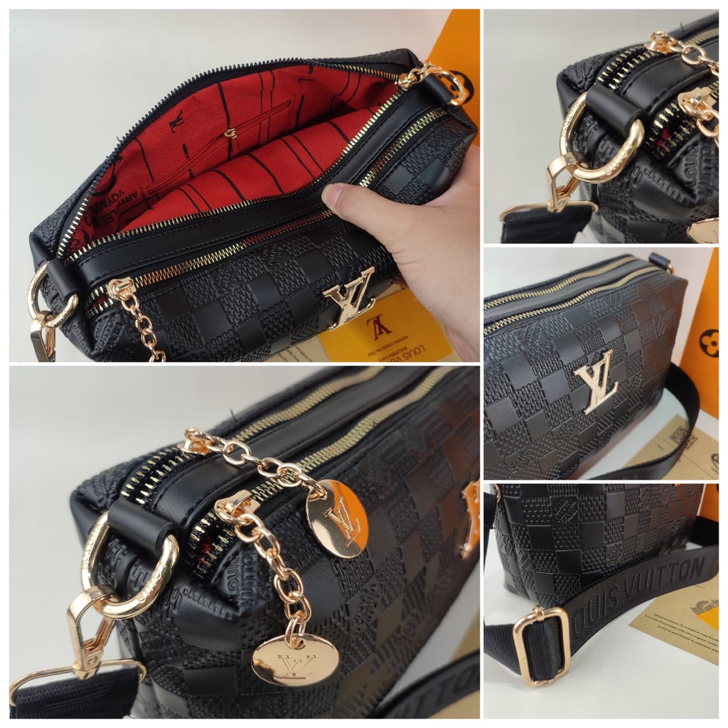 TAS SLINGBAG WANITA IMPORT - TAS SELEMPANG BLACK EDITION FREE PAPERBAG VIBELLESHOPBAGS - KODE 1717