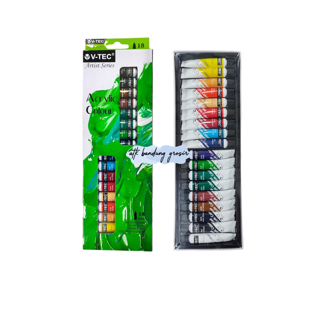 

Cat Akrilik V-TEC VT-618/A Acrylic Colours 18 Warna x 6 ML - Set