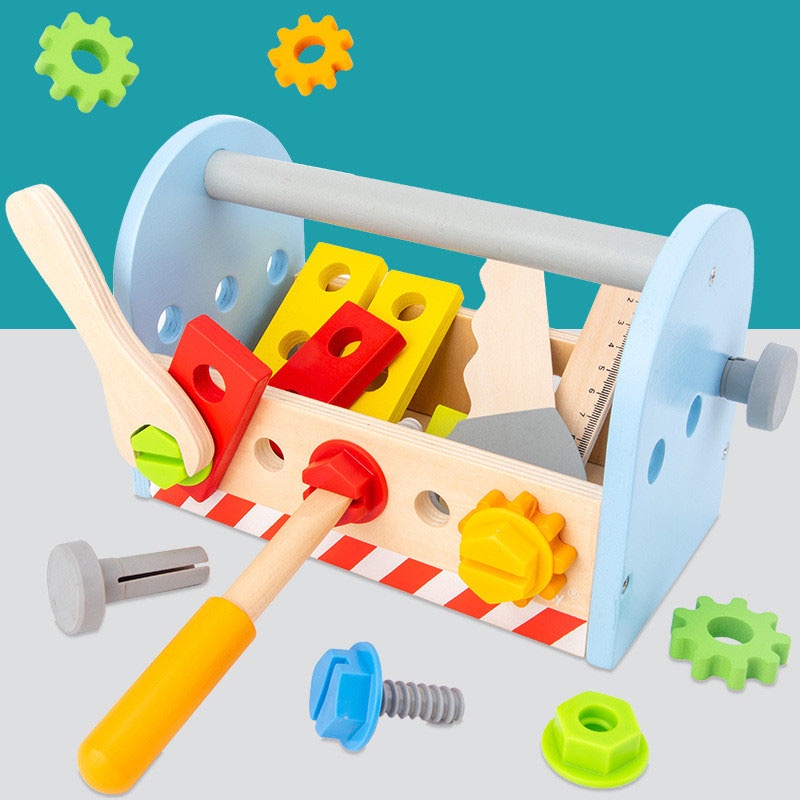 Mainan Kotak Balok Miniatur Simulasi Alat Pertukangan Pretend Play Kayu Set Montessori Simulation Toys Repair Tool Box Tukang Kuli Wooden Block