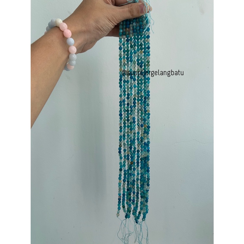 batu AQUAMARINE SERAT BIRU FACETED 6mm cutting UKIR gelang kalung akik