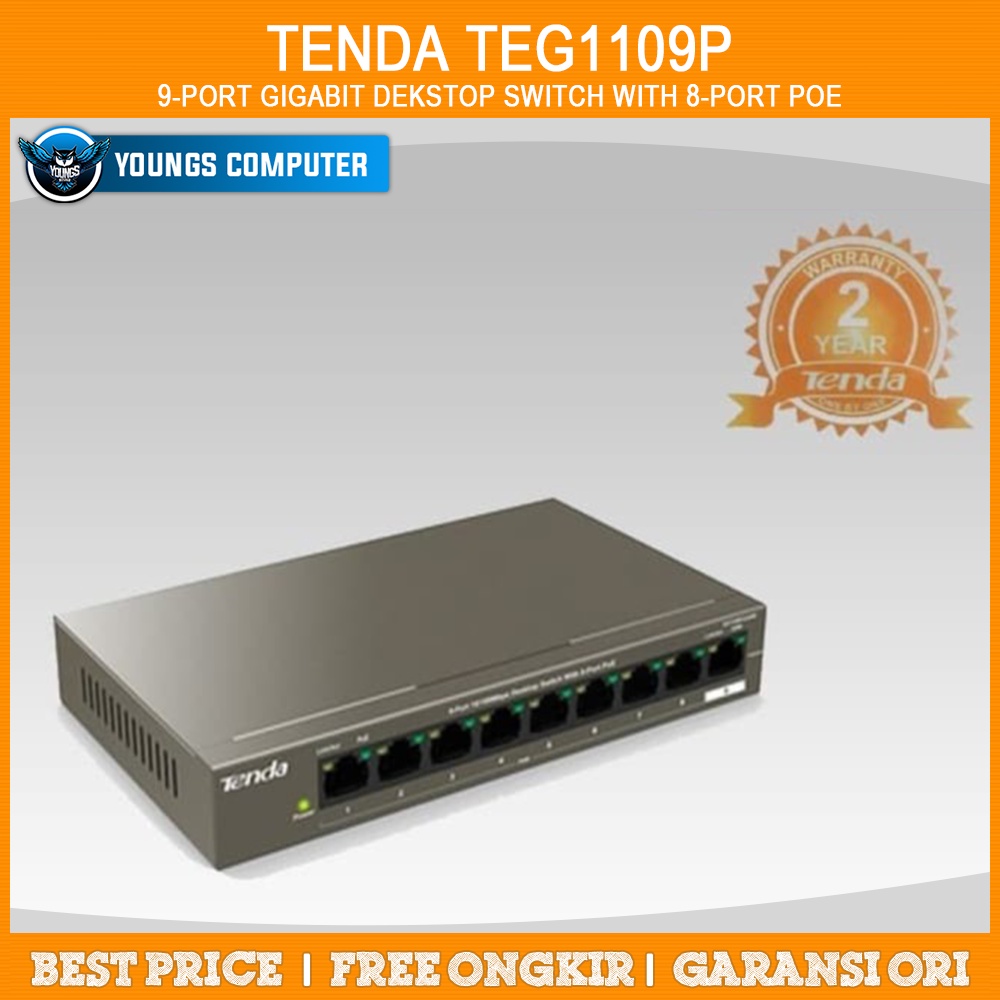 TENDA TEG1109P-8-102W 9-Port Gigabit Desktop Switch with 8-Port PoE