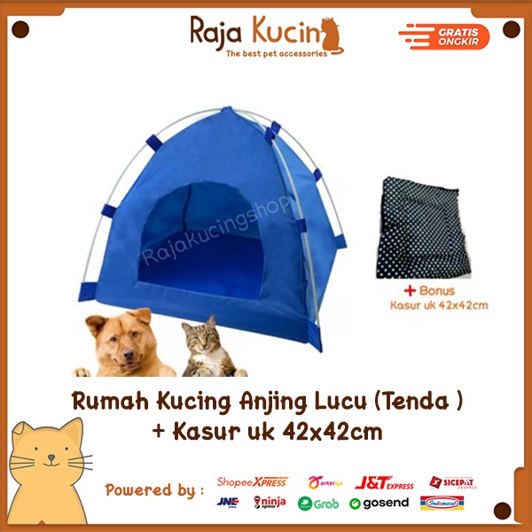 Rumah kucing anjing lucu bentuk tenda - gratis kasur