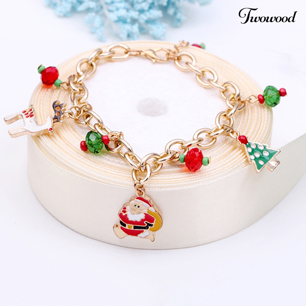 Gelang Adjustable Dengan Liontin Santa Rusa Dan Pohon Natal Untuk Wanita