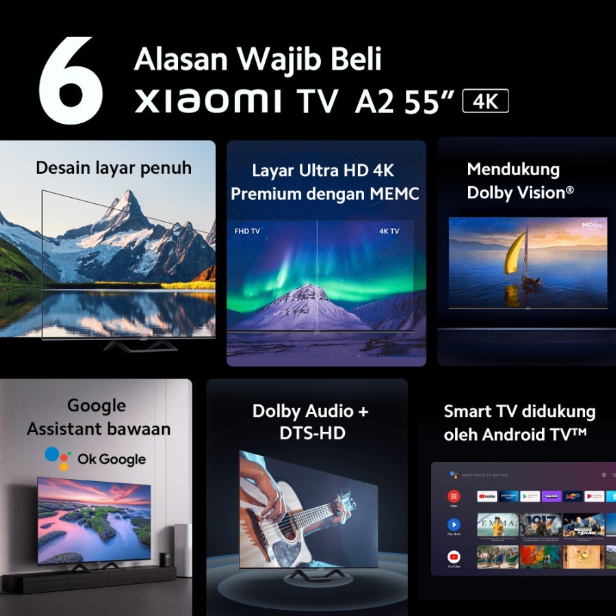 Mi TV A2 55&quot; / 55inch 4K UHD Smart Android TV - Garansi Resmi