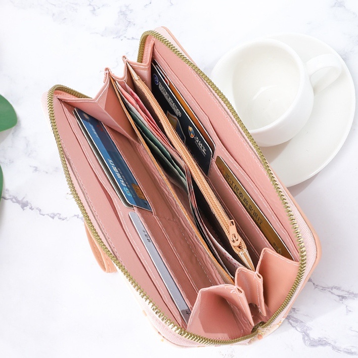 DOMPET PANJANG BRANDED WANITA TALI PENDEK PREMIUM IMPORT FASHION REMAJA KUCING LUCU KULIT PINK LAMONE WA606P3 KOREA KARTU KOIN RESLETING BATAM KEKINIAN CEWEK MURAH