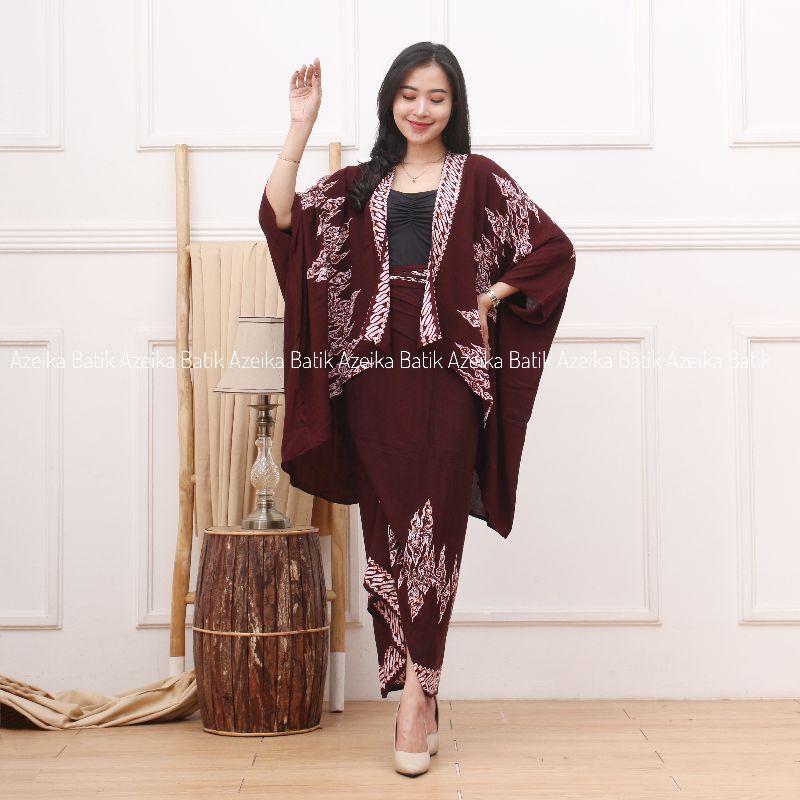 Cardigan Batik Wanita Modern Set Kebaya Modern One Set Rok Lilit Baju Kondangan Wanita Kebaya Modern Couple Outer Batik Kimono Outfit Kondangan