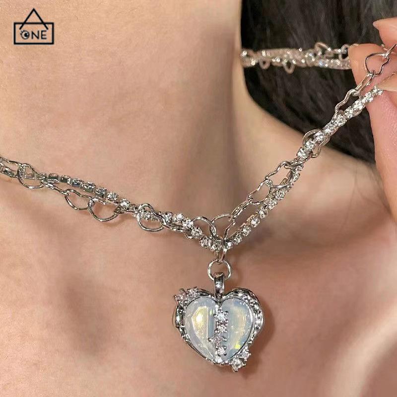 COD❤️Kalung Rantai Multilayer Liontin Hati Aksen Zircon Untuk Perhiasan Wanita-A.one