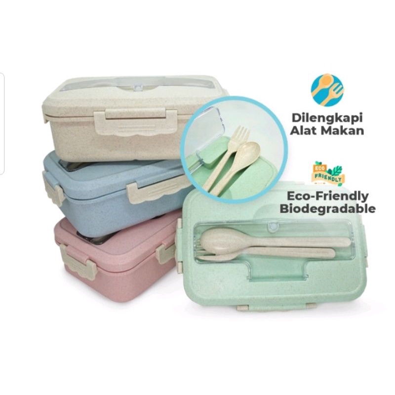 Kotak Bekal 2SSN  Tempat Makan Jerami Lunch Box Set Gandum Wheat Tempat Bento Portable