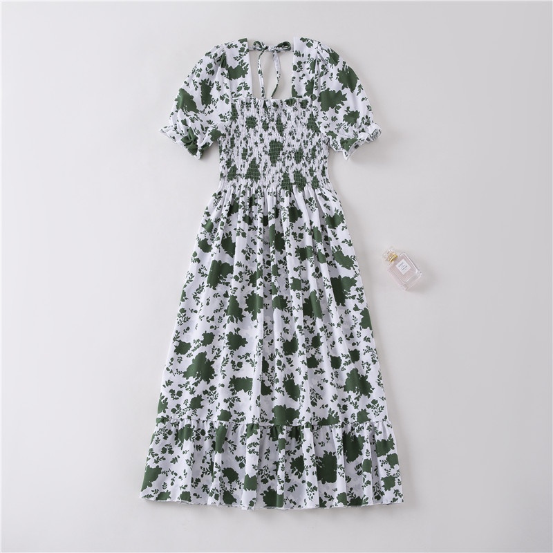 Daster wanita lengan pendek musim panas A-line floral boho midi dress