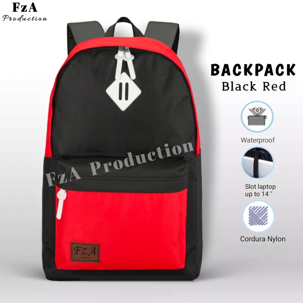 FzA Official - Tas Ransel Distro Original Casual pria Wanita / Tas Ransel Laptop / Backpack Sekolah Kuliah Distro Original Tas Punggung Laptop - Black Red