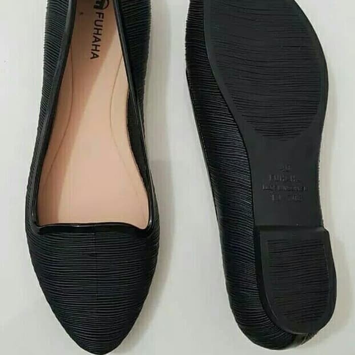 Flat shoes karet jelly sepatu kerja wanita hitam full black fuhaha - Hitam, 36