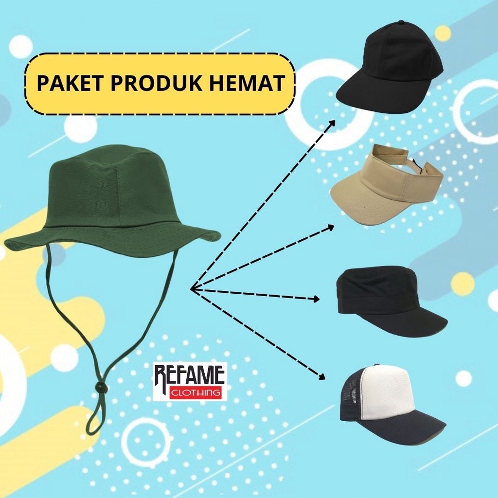 Paket Topi Rimba Hat Tali dengan Topi Baseball Polos Zumba Trucker Jaring Komando Pria Wanita Premium