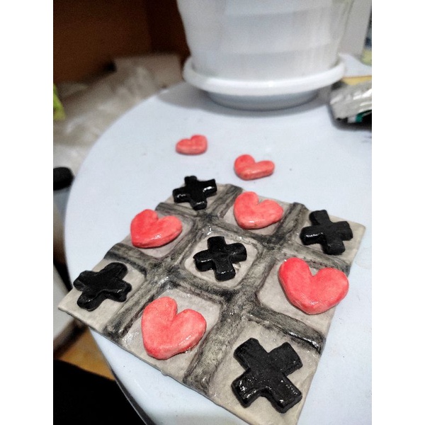 tic tac toe, sos, xox, tictactoe, coaster, ceramic,clay, clay coaster, games, room decor, room decor