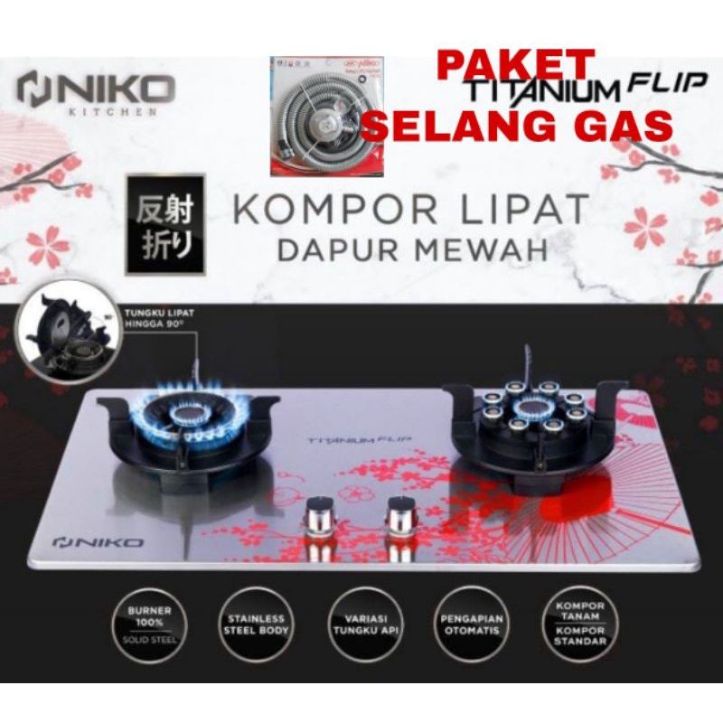 NIKO KOMPOR GAS Tanam/Biasa 2T TITANIUM FLIP dan TITANIUM FLIP+ BLACK  - TUNGKU BISA DI ANGKAT