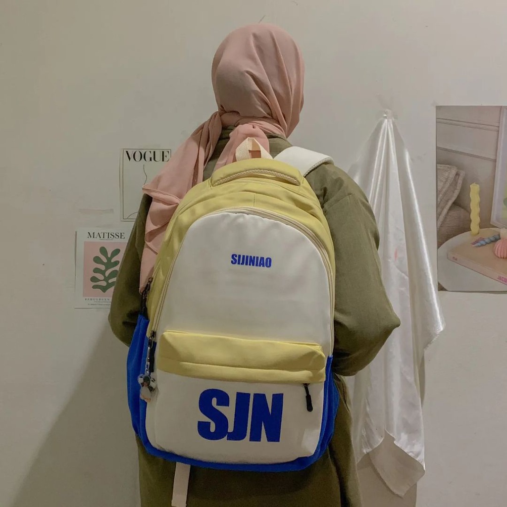 Ransel Import Sijiniano SJN Aesthetic Korean Style Tas Sekolah Free Keyring