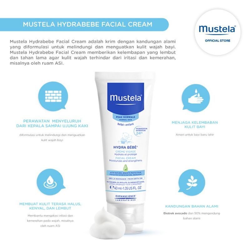 Mustela Hydrabebe Facial Cream 40ml / Krim Wajah Bayi