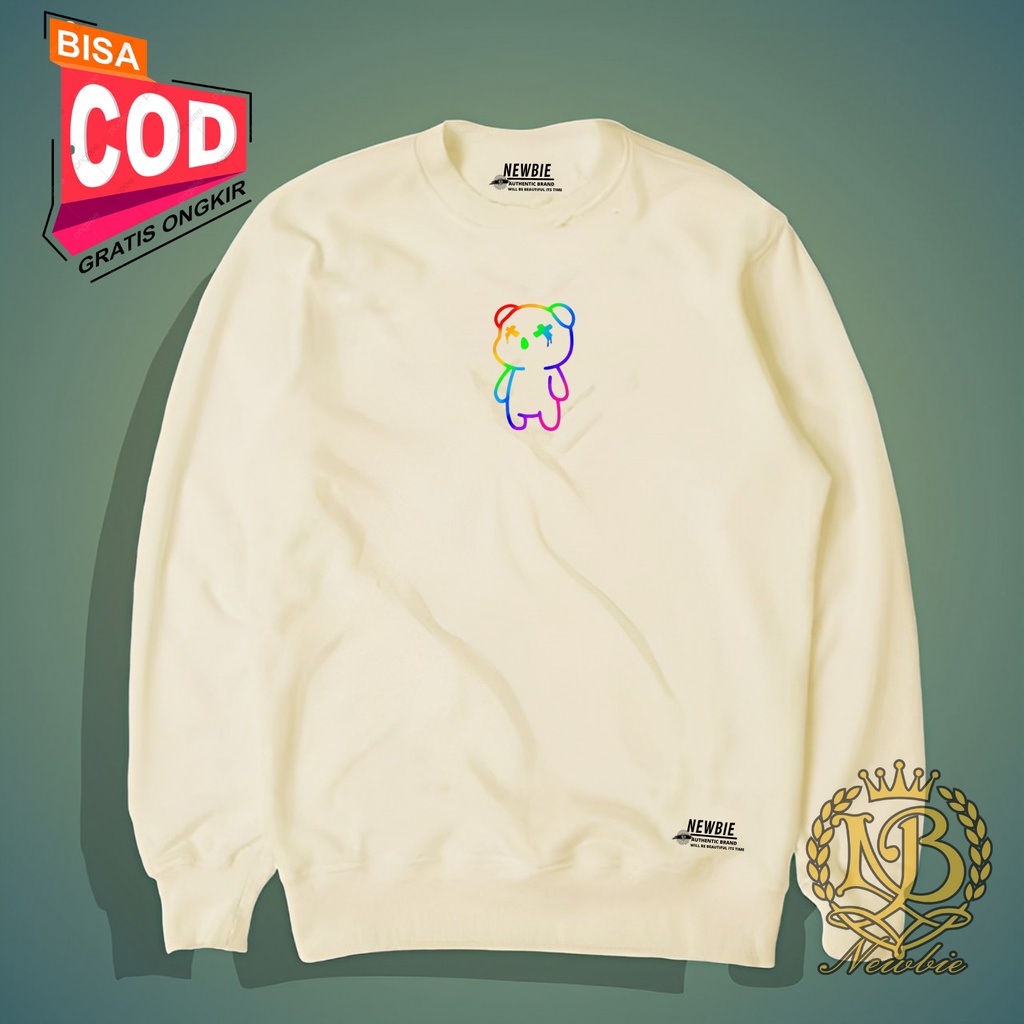 Crewneck Pria Sablon Simple NEWBIE Sweater Pria Warna Cream Overize Switer Cowok Brand Lokal Original Suiter Size M L XL XXL