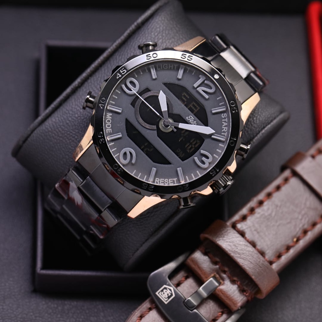 BEST SELLER JAM TANGAN PRIA TETONIS DUALTIME FM235 TALI RANTAI TANGGAL AKTIF DM 4.8CM FREE TALI KULIT, BOX ORI &amp; BATERAI || JAM TANGAN FASHION PRIA JAM TANGAN COWOK MURAH