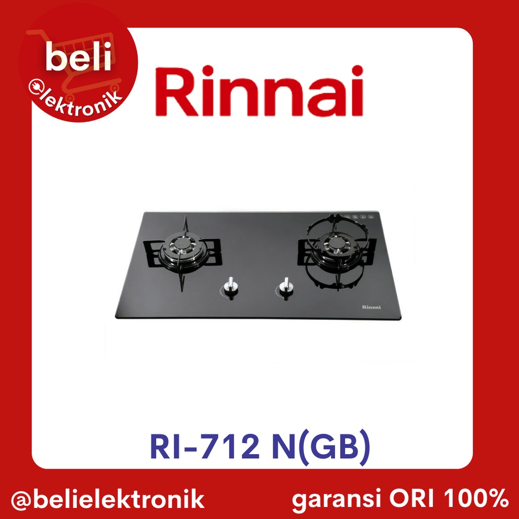 RINNAI Kompor Tanam/Kompor Gas Tanam Kaca Dua (2) Tungku RB-712N (GB)