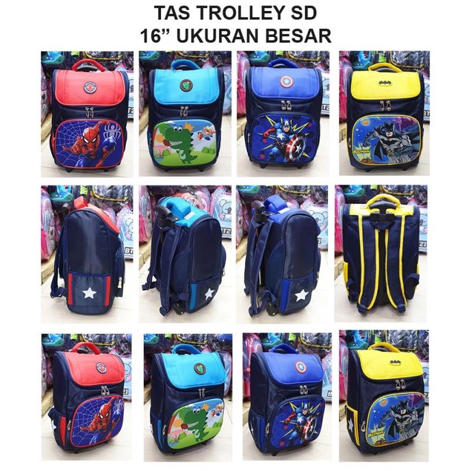 TAS TROLLEY DORONG SD 16" BESAR PANDA SUPERHERO DINO ULTRAMAN IMPORT