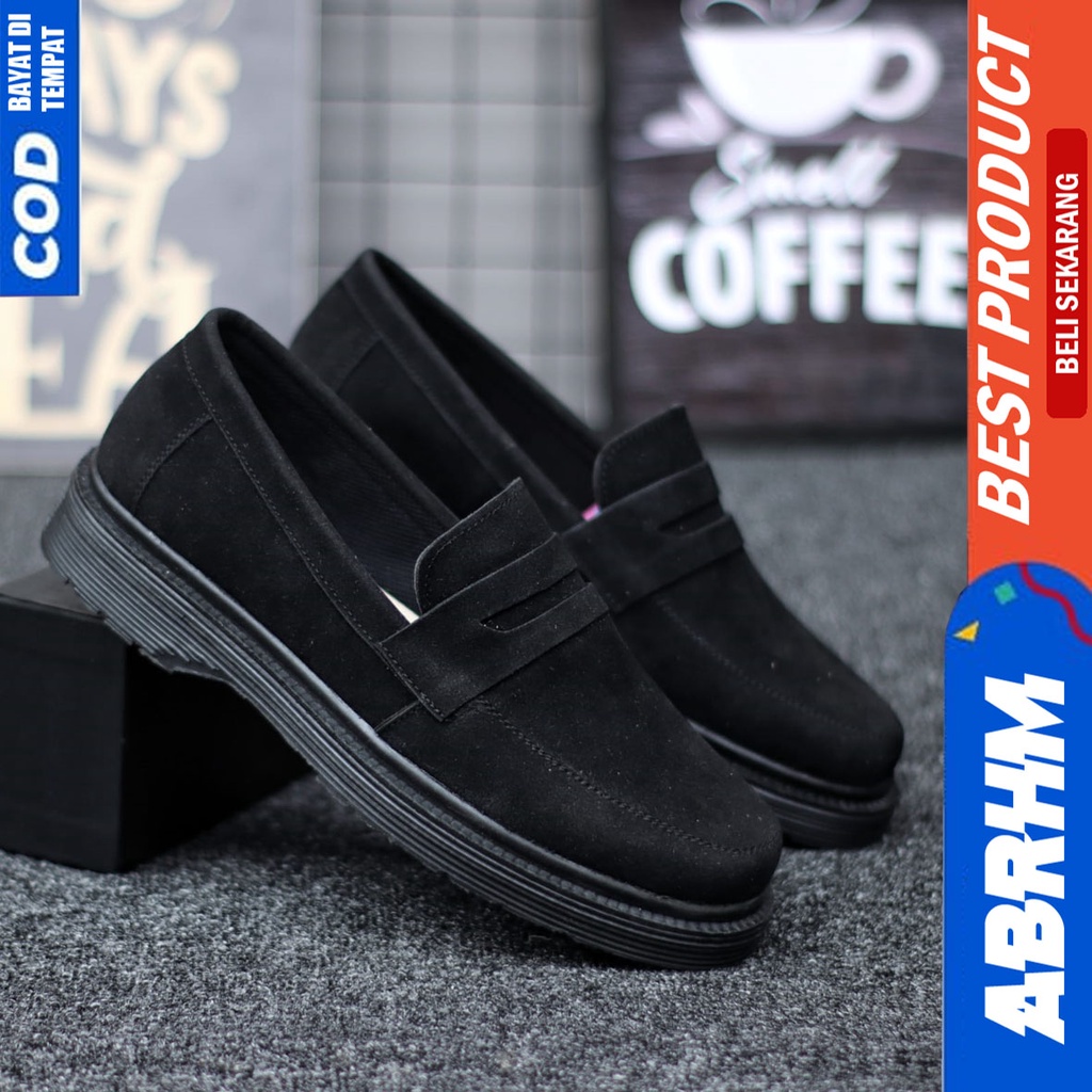 ABRHM Sepatu Loafers Pantofel Formal Docmart Kerja Pria Hitam