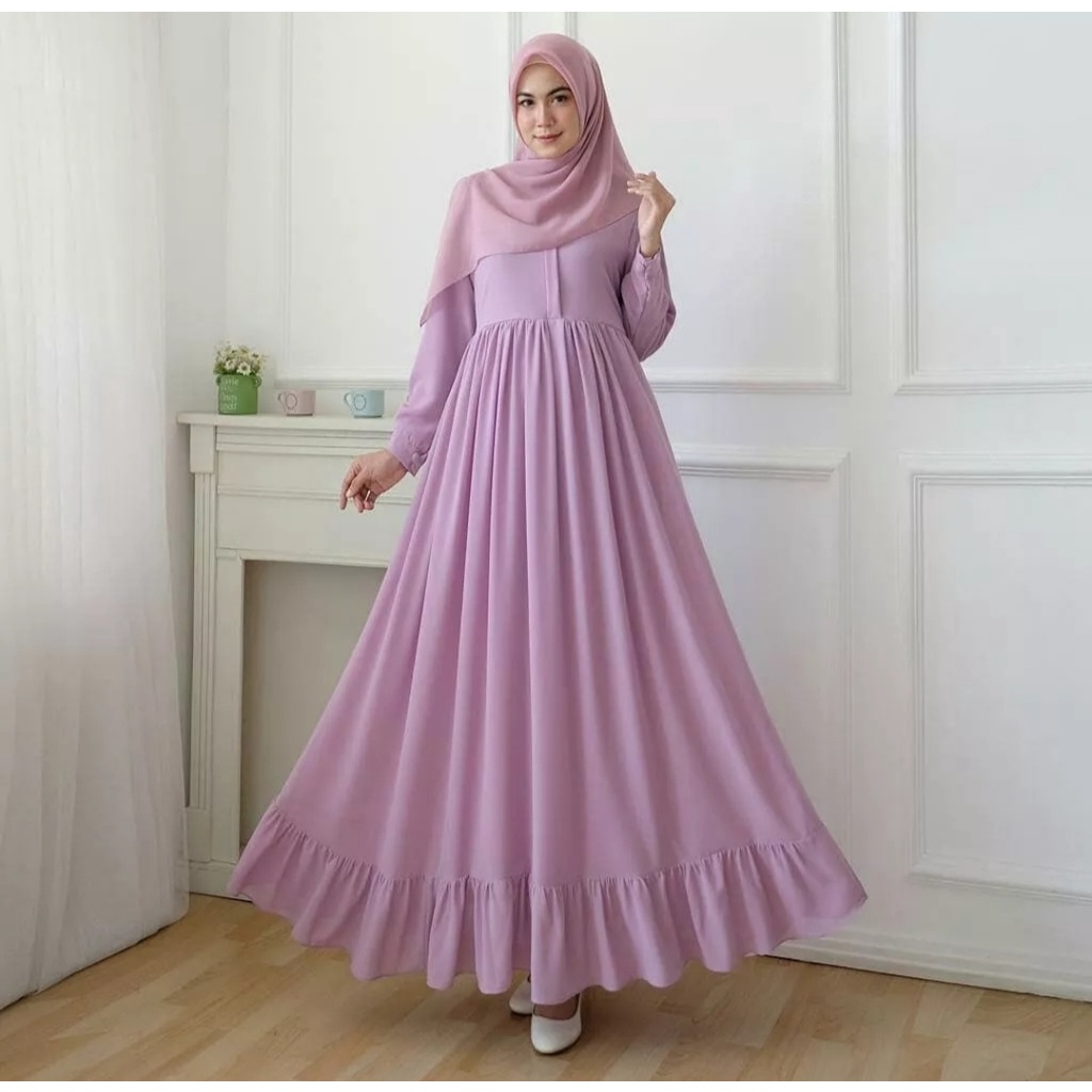 Busana Wanita Muslimah Gamis Putih Bersih Polos Bahan MOSCREPE ITWAY