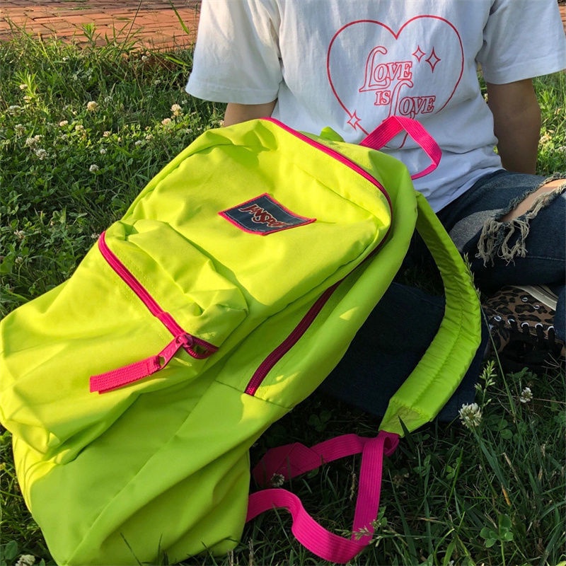 Sera SueprJansprot Ransel Jasper Hijau Neon Ransel Wanita All-Match College Tas Mahasiswa Kapasitas Besar