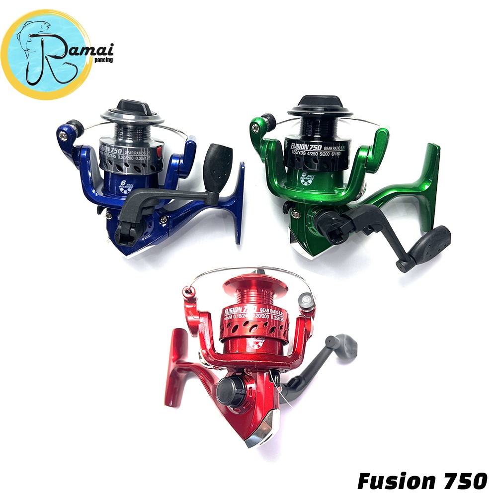 GULUNGAN REEL PANCING METAL SPOOL BESI 750 FUSION WARNA BIRU HIJAU 6BB SPINNING REEL MURAH DRAG 6 KG