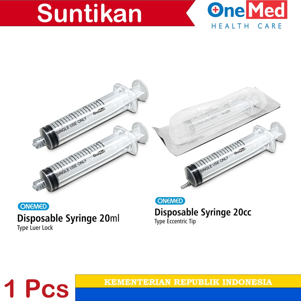 Syringe 20cc OneMed / Spuit Onemed 20ml Lubang Tengah &amp; Lubang PInggir Pack / Box